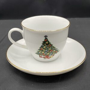 Jamestown China Christmas Tree Cup and Saucer with Gold Trim